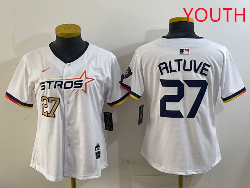 Youth Houston Astros #27 Altuve White three generations Joint Name Nike 2025 MLB Jersey style 2->youth mlb jersey->Youth Jersey
